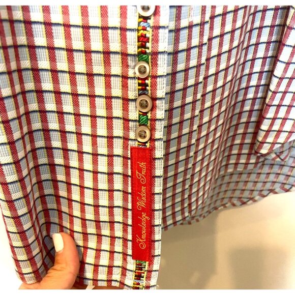 Robert Graham Maroon Blue Navy Checked Button Down Contrast Cuffs Size Large - Picture 7 of 12